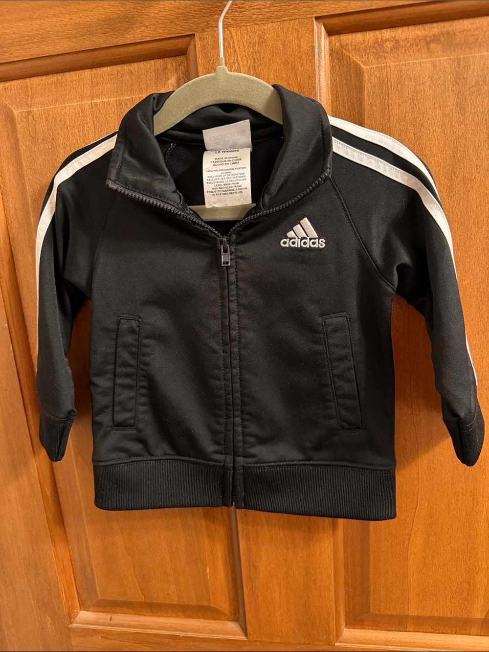 adidas Black Kids Zip-Up Track Jacket with White Shoulder Stripes